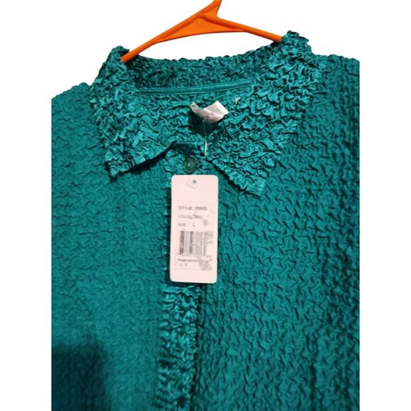 Rafael Women's Scrunch Shirt Small Green Polyester Long Sleeve Button-Up - Picture 6 of 7